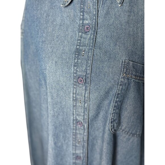 Vintage 80s Grand Ole Opry  L/XL Blue Denim Button Down Shirt Rhinestone Studs - Picture 11 of 12